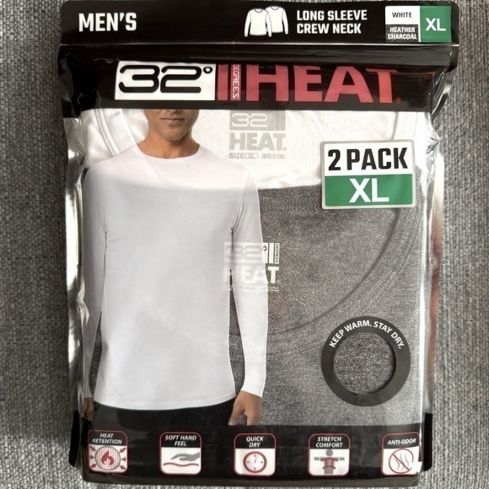 NWT 32 Degrees Heat men’s 2-pack long sleeve crew neck thermal neck shirts